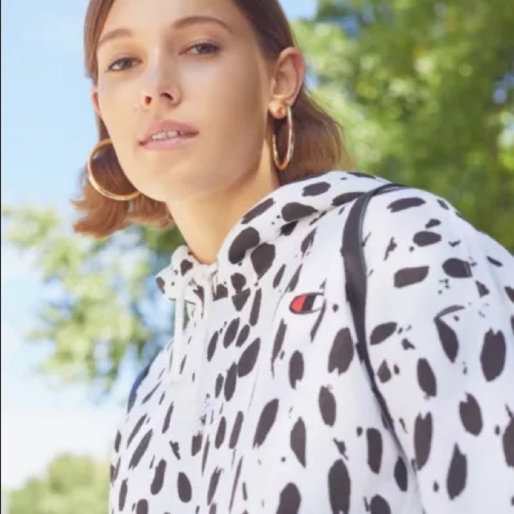 Cow print cropped Champion hoodie